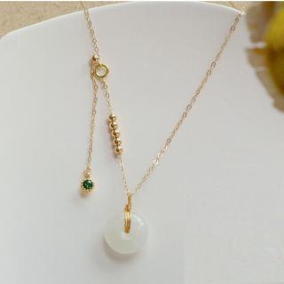 14k包金和田玉珠项链女平安扣吊坠锁骨链玉石小众设计感ins冷淡风