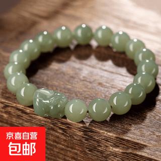 天然和田玉湖水绿青玉和田玉小貔貅转运珠手串礼物女生正品手链 和田